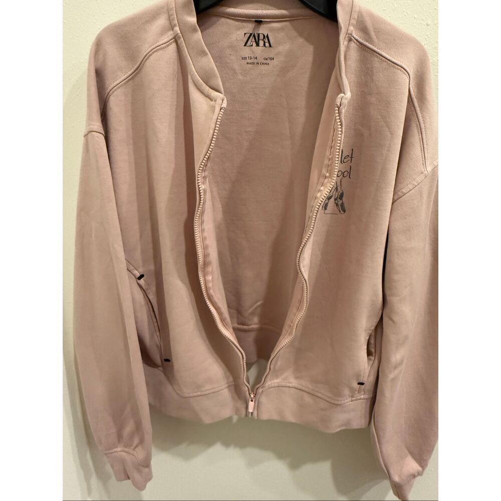 Zara Youth “Ballet School” Full Zip Sweatshirt Jacket Pink Size 13-14